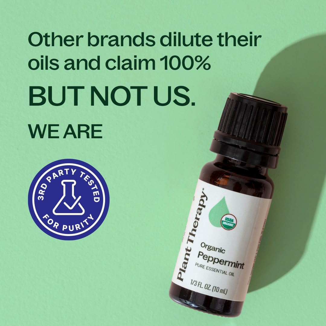 Plant Therapy Organic Peppermint Essential Oil 10 mL (1/3 oz), 100% Pure, Undiluted, USDA Certified Organic, Undiluted, Natural Aromatherapy, for Neck Tension and Muscle Discomfort