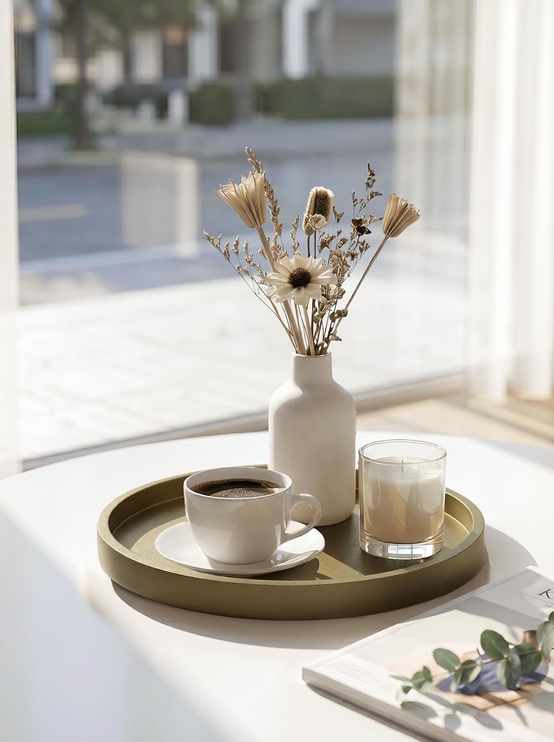 Hanobe Decorative Coffee Table Tray: Round Gold Tray for Home Decor - 12" Circle Ottoman Trays for Entryway Table Candle Holder Plate for Living Room Kitchen