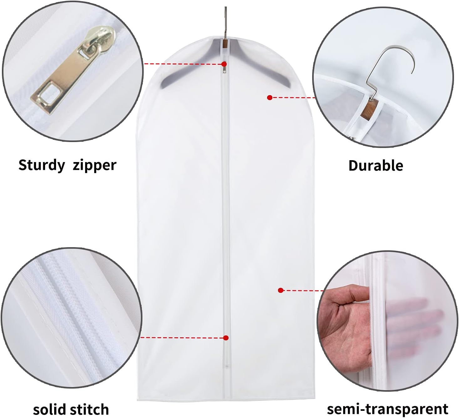 MsKitchen 6 Pack Shirt Garment Bags (24x36") - Dustproof Short Suit Covers - Durable PEVA Closet Bags with Sturdy Zipper for Blouses, Jackets, Sweaters & T-Shirts (Translucent)
