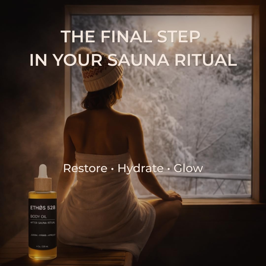 After Sauna Body Oil – Organic Jojoba, Apricot & Evening Primrose | Lightweight Nourishing Luxury Body Oil with Bergamot & Cedarwood | Vegan, Paraben Free for Sauna Recovery Ritual