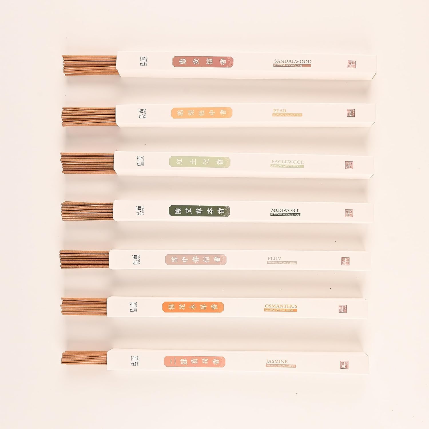 Asian Joss Incense Sticks - Set of 7-245 Sticks, Sandalwood, Eaglewood, Jasmine, Pear, Plum, Mugwort, Osmanthus Incense Sticks, Insense Sticks, Natural & Slow Burning Inscents
