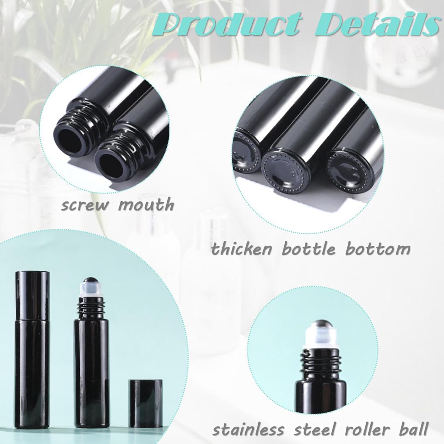 16Pcs Black Essential Oil Roller Bottles Roll On Bottles Perfume Sample Refillable Essential Oil Bottle with Stainless Steel Ball for Oils, Aromatherapy, Perfume, DIY and Blends 10ml