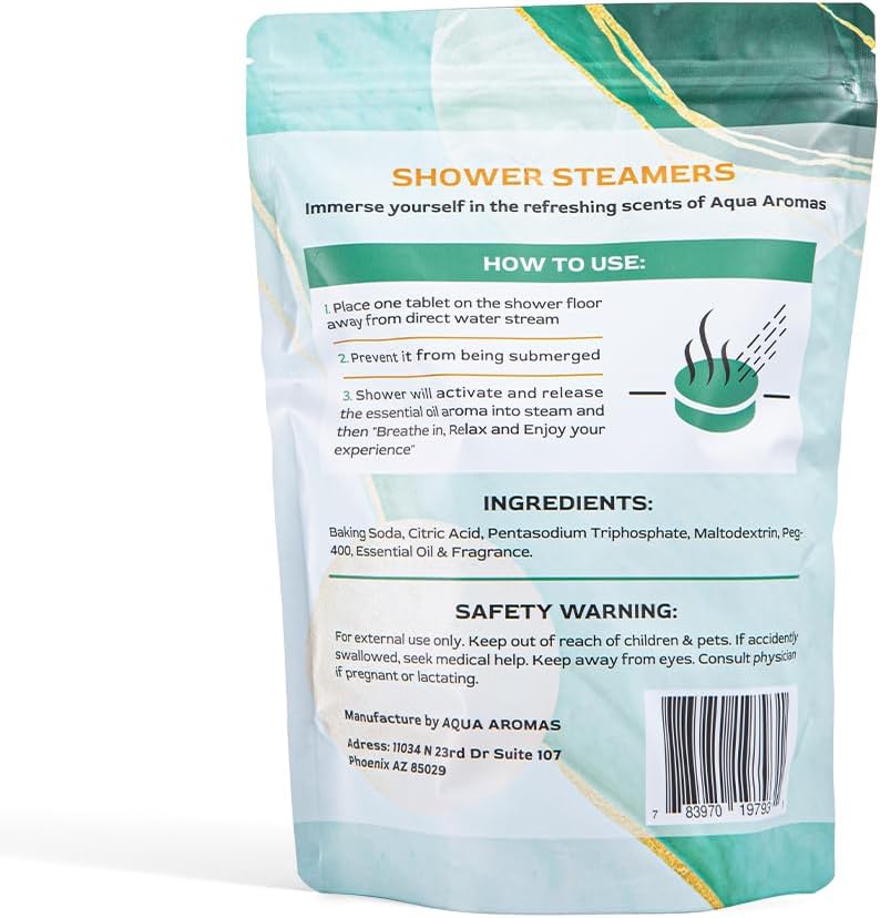 Aqua Aromas Shower Mint Steamers - Aromatherapy Shower Bombs with Mint Essential Oils, 15 Count - for Relaxation, Invigoration, Stress Relief & Wellness - Spa-Like Experience