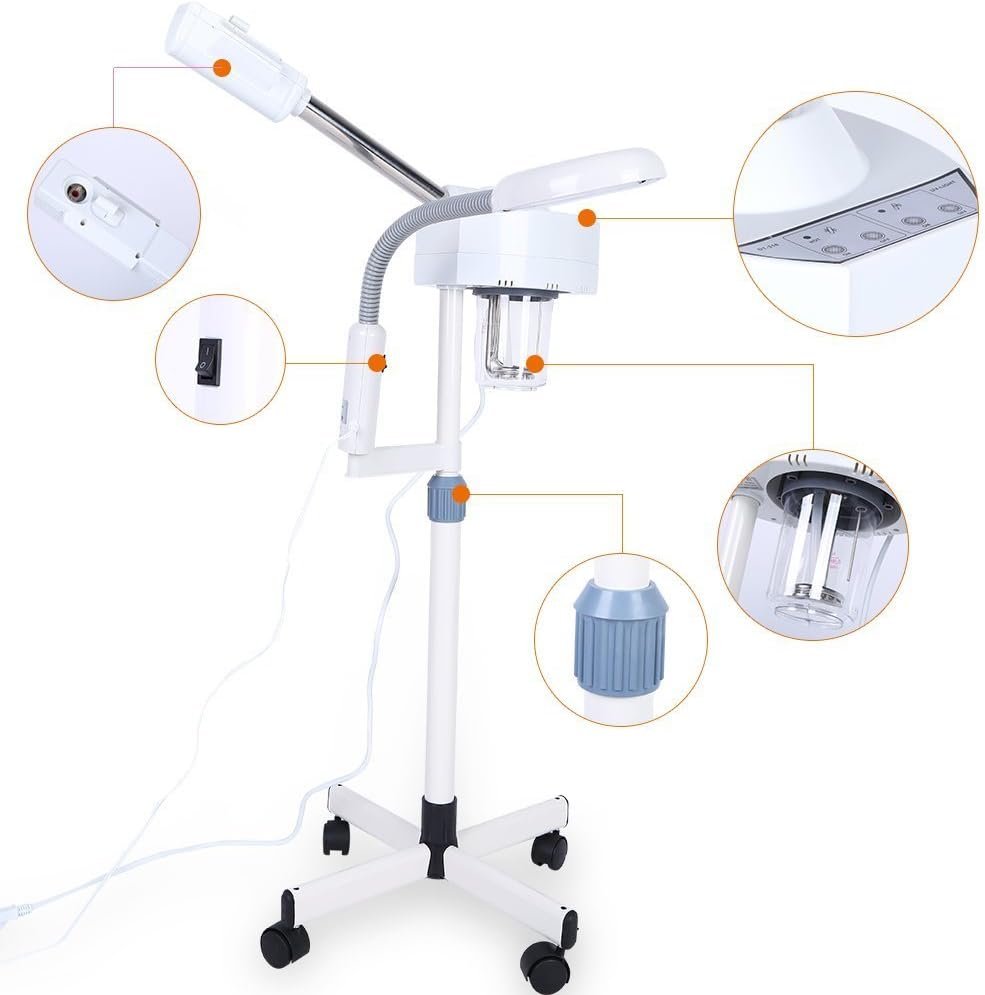 Magnifier Floor Light, 2 in 1 LED Cold Light Steamer with 5X Magnifying Lamp Machine for Home Salon Spa Ionic Skin Care