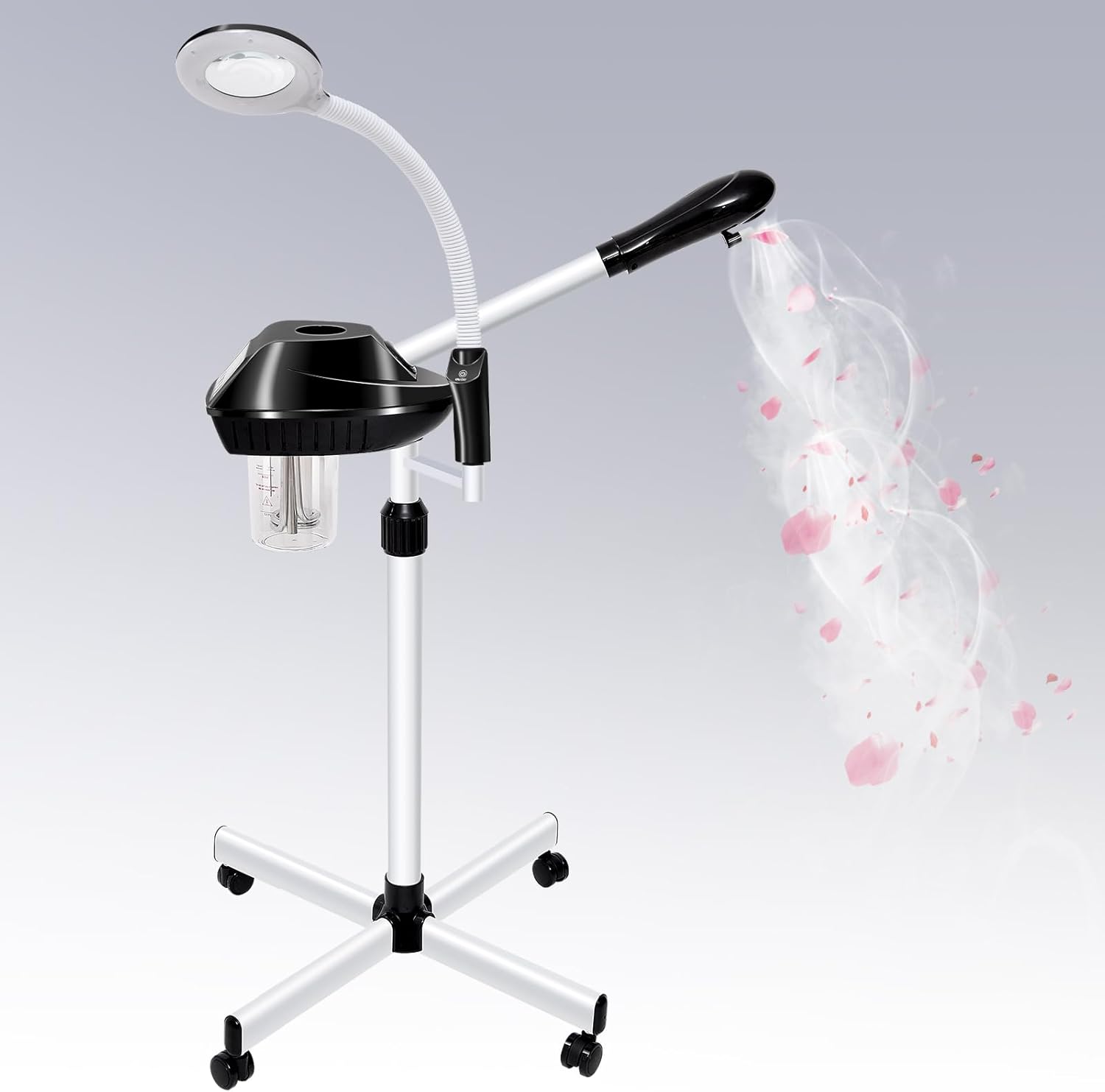 Professional Facial Steamer, 2 in 1 Face Steamer on Wheels with 5X Magnifying Lamp for Deep Cleansing and Hydration, with Time Setting for Spa, Salon and Home Use