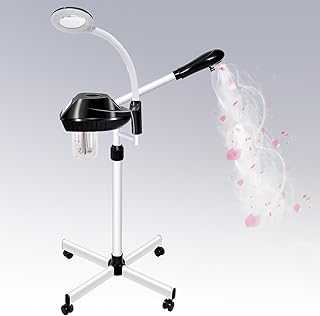 Professional Facial Steamer, 2 in 1 Face Steamer on Wheels with 5X Magnifying Lamp for Deep Cleansing and Hydration, with Time Setting for Spa, Salon and Home Use
