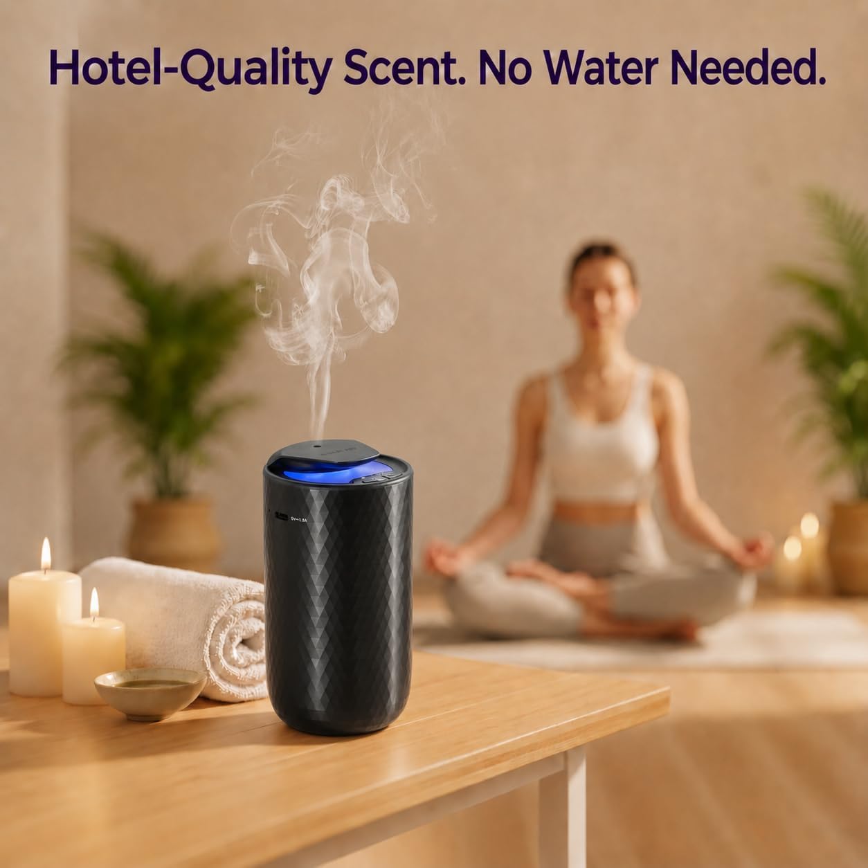 Waterless Essential Oil Diffuser - Cordless Rechargeable Aromatherapy Scent Machine for Home Bedroom Car Office Travel - 3 Mist Levels, 4 Timer Modes, 24-Hour Battery