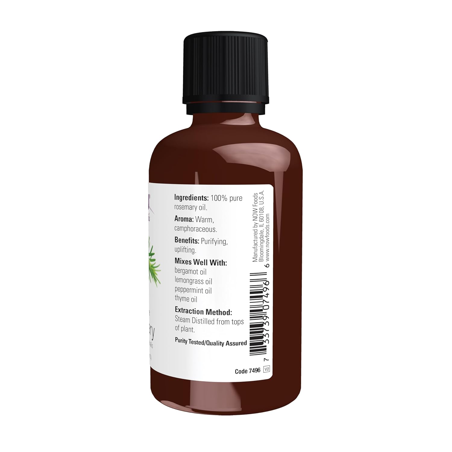 NOW Essential Oils, Rosemary Oil, Purifying Aromatherapy Scent, Steam Distilled, 100% Pure, Vegan, Child Resistant Cap, 2-Ounce