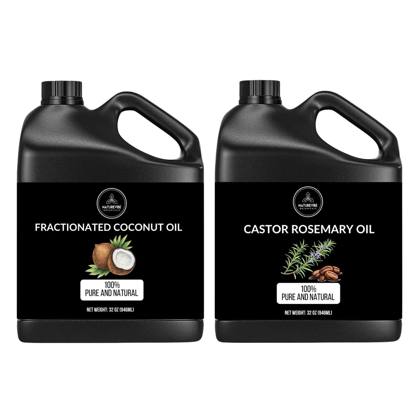 Naturevibe Botanicals Fractionated Coconut Oil 32oz and Castor Rosemary Oil 32oz | Oil Combo