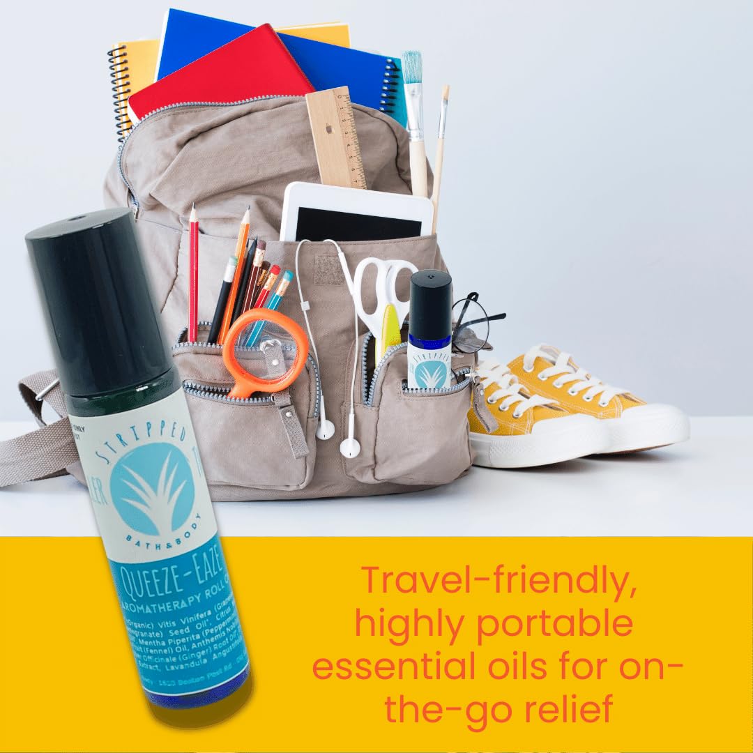 Stripped QUEAZE EAZE Essential Oil Roll On (12ml) | Nausea and Motion Sickness Aromatherapy Blend for Upset Stomach & Digestive Support, Natural Relief, Stocking Stuffer Gift Idea