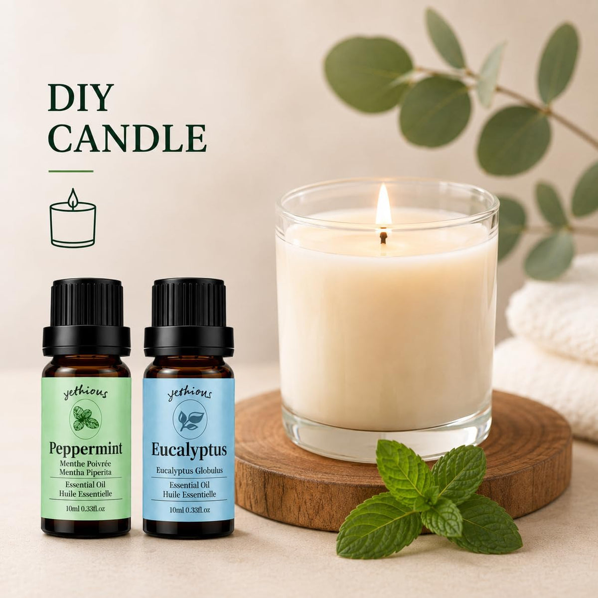 yethious Peppermint Eucalyptus Essential Oil 10ML Natural Peppermint Essential Oil Gift Set for Aromatherapy & Diffuser