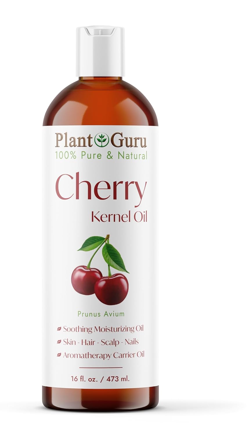 Plant Guru Cherry Kernel Oil 16 fl. oz. Cold Pressed 100% Pure & Natural Carrier – Skin, Face, Body & Hair Growth Moisturizer. Great for DIY Creams, Lotions, and Lip Balms.