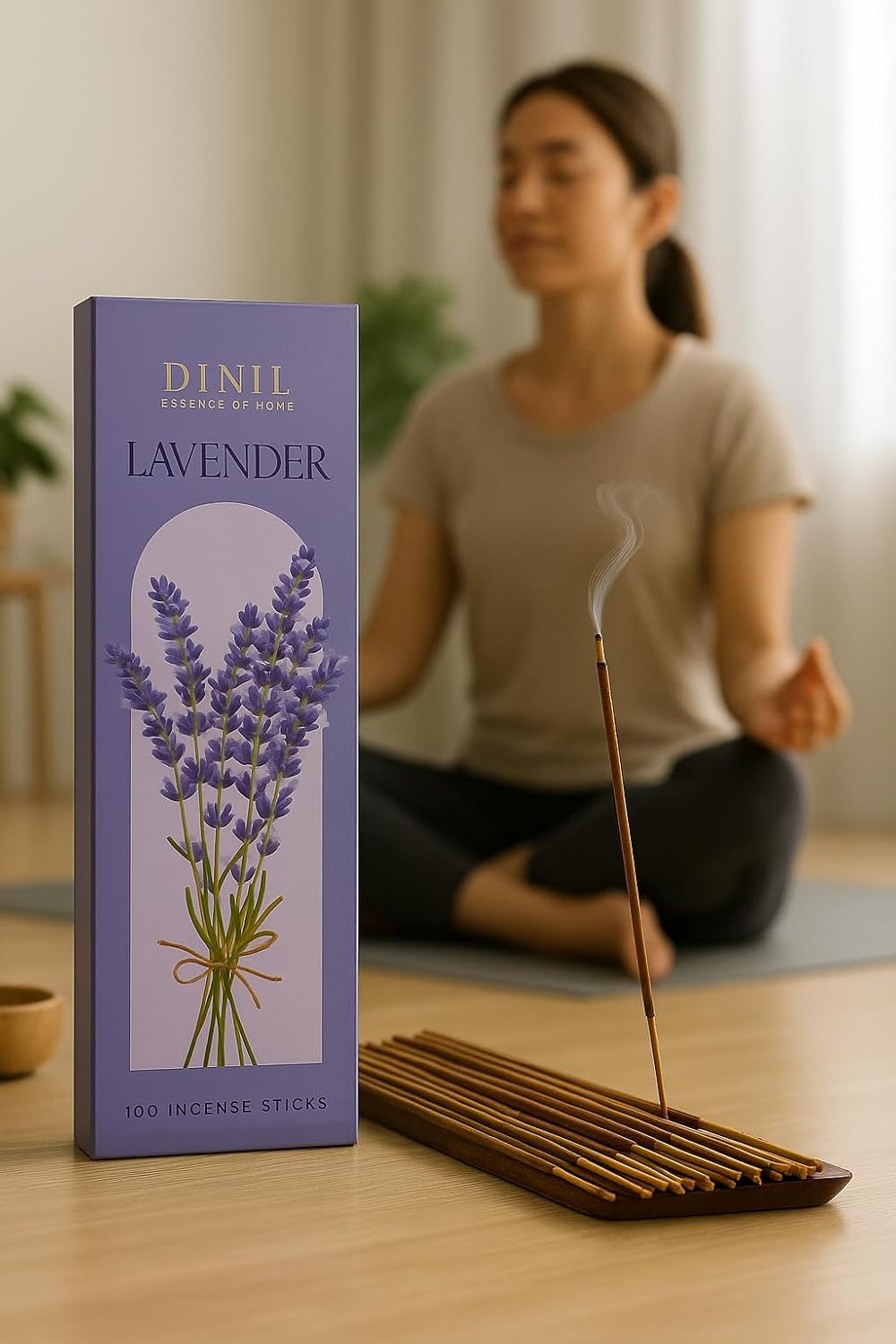 Dinil Lavender Incense Sticks – 100 Sticks | Hand-Rolled, Charcoal-Free | Clean Burn, Low Smoke | Aromatic Incense for Meditation, Yoga & Home Fragrance