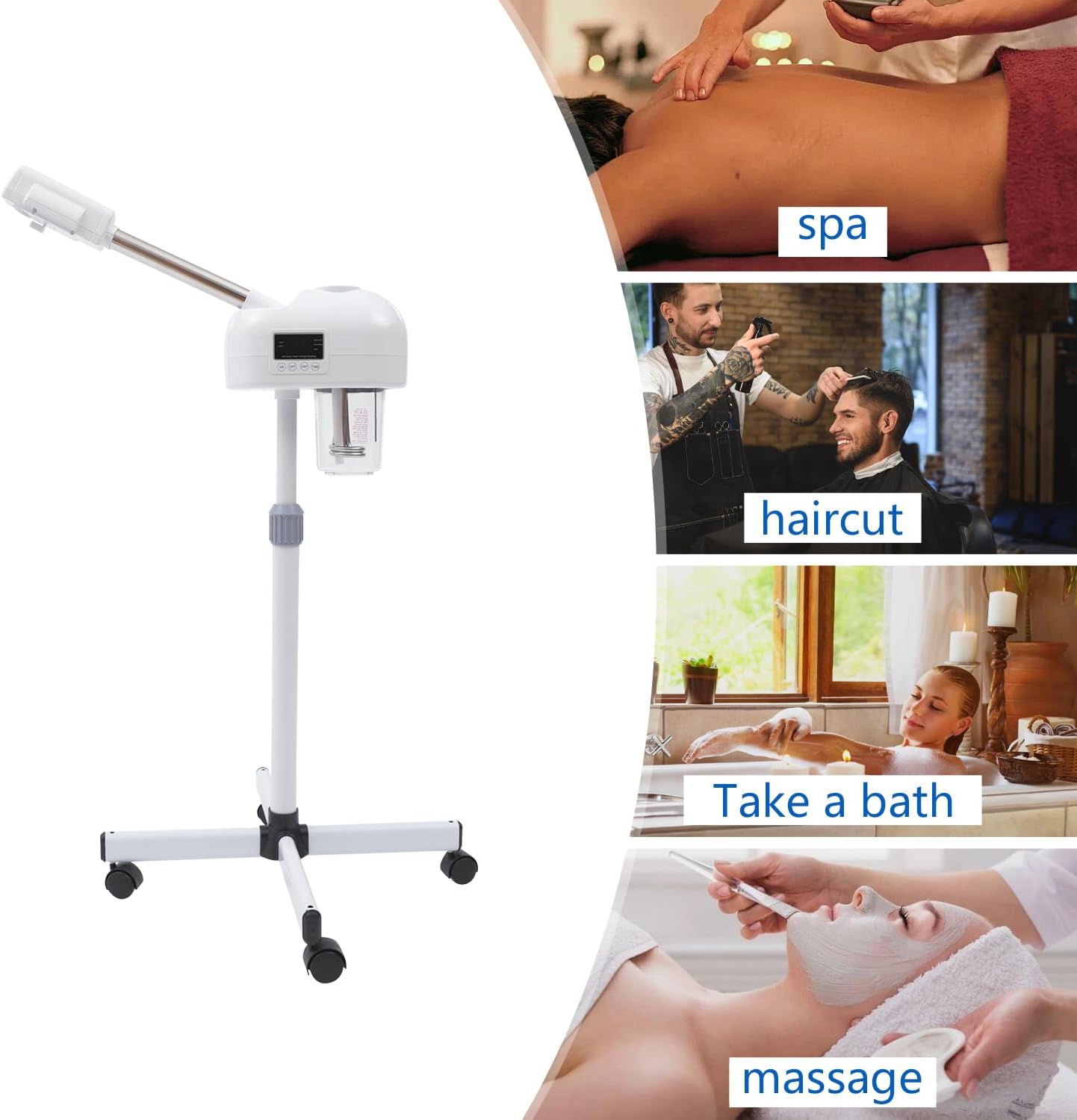 Professional Facial Steamer Machine on Wheels, Standing Esthetician Steamer, Facial Steamer for Skin Rejuvenation, Spa or Personal Care (White)