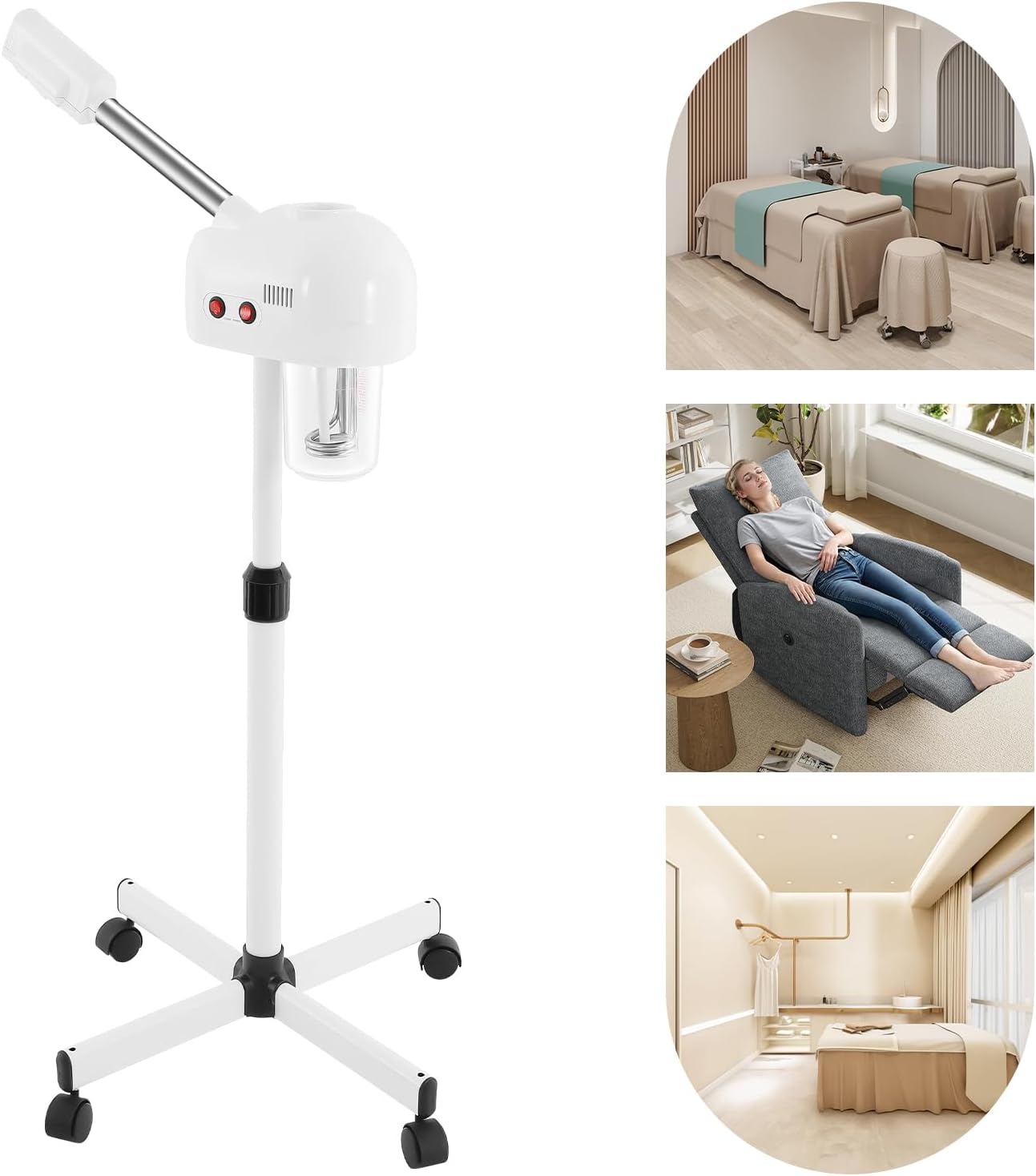 Professional Facial Steamer,Adjustable Height Floor Standing Face Steamer with 360° Rotatable Nozzle,800W Hot Mist Spray Deep Pore Cleaning,750ml Tank for Home Spa Beauty Salon Barber Shop