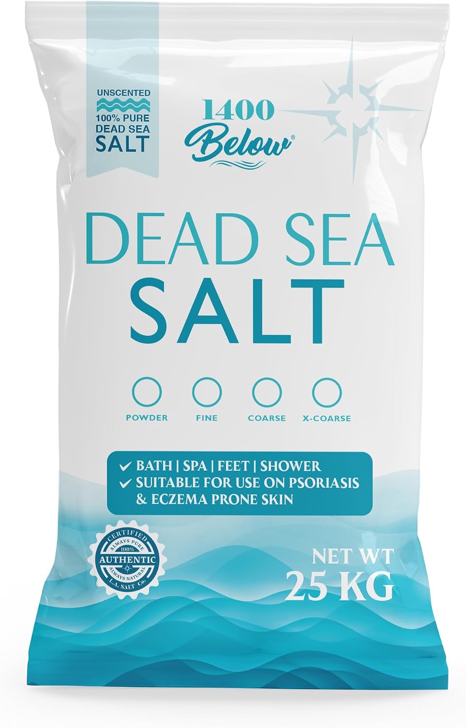 LA Salt Co.'s 100% Pure and Natural Dead Sea Salt Bulk 55 lb Bag, Fine Grain