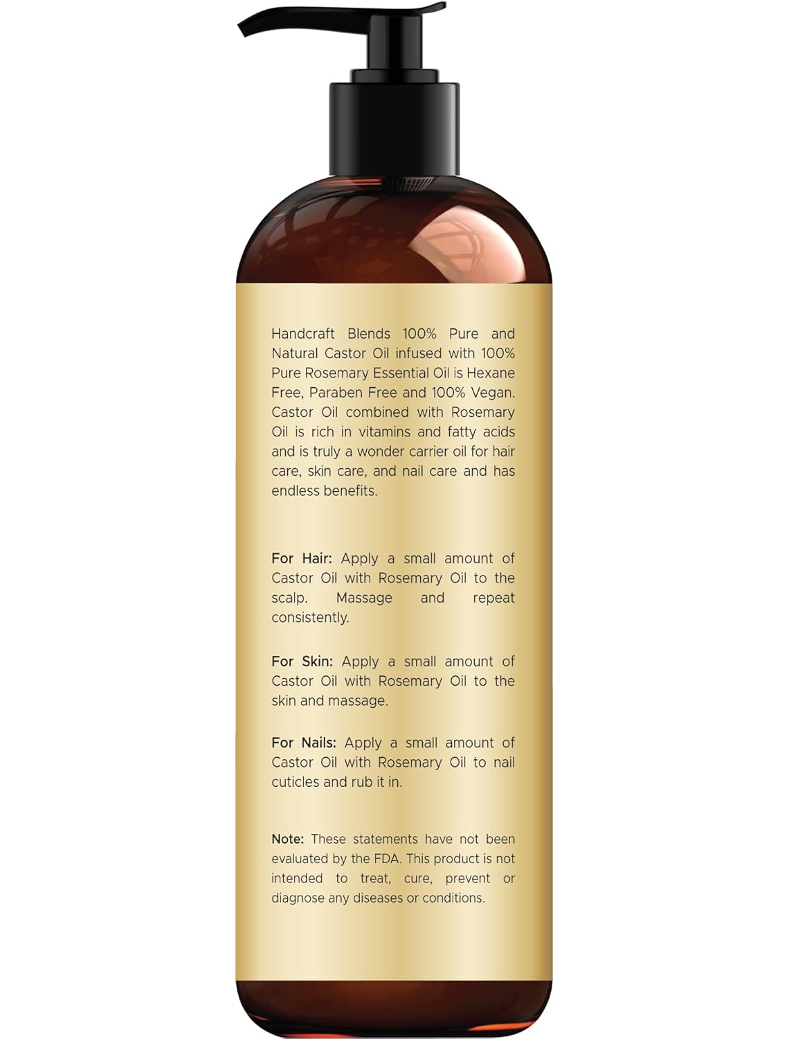 Handcraft Blends Castor Oil with Rosemary Oil 8 Fl Oz | 100% Pure and Natural | Premium Grade Carrier Oil | Hair, Eyelashes and Eyebrows | Hair and Body