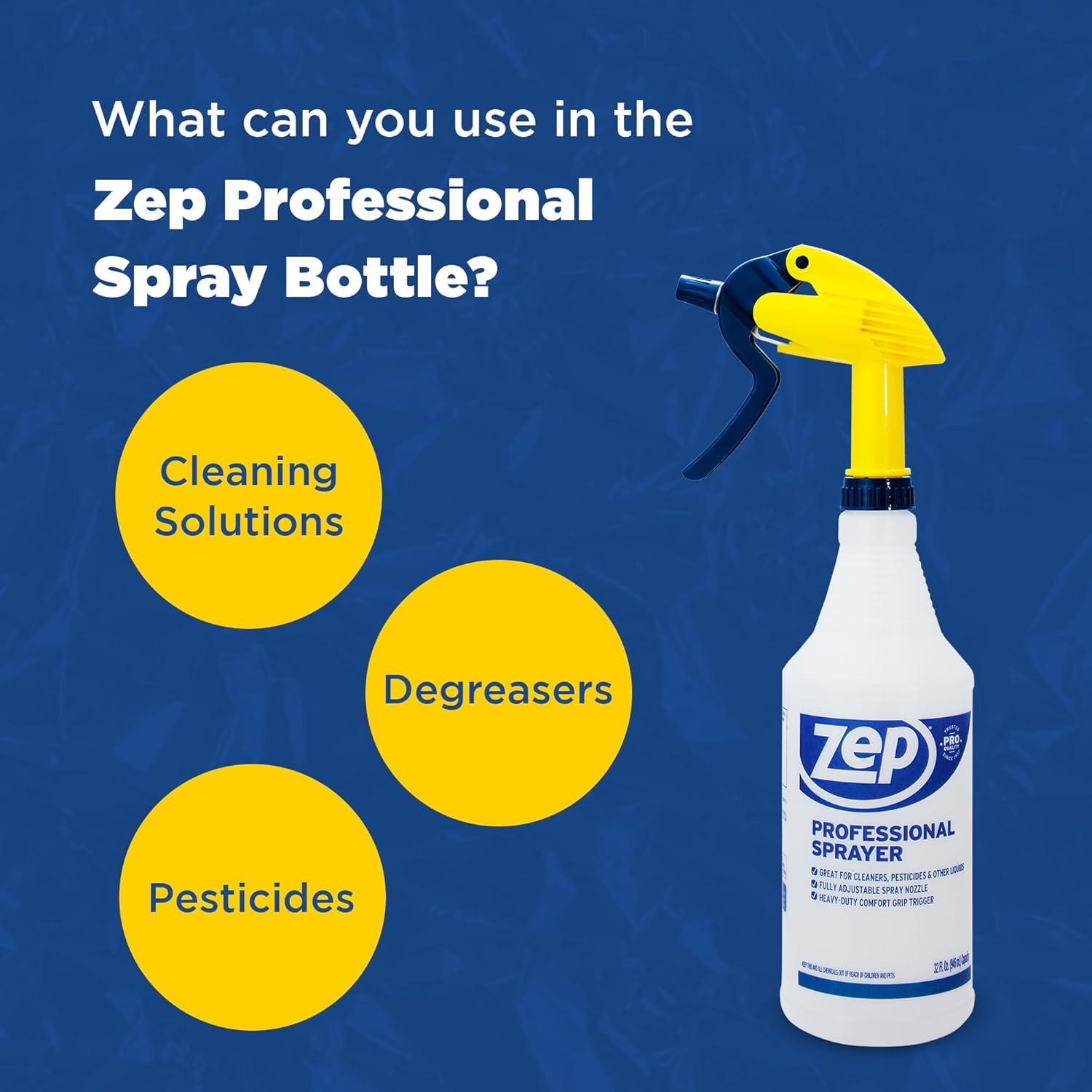 ZEP Professional Sprayer Bottle, 32 oz, Pack of 3, HDPRO1 | Versatile Adjustable Nozzle, Fine Mist or Powerful Spray, Refillable for Diluted Concentrate
