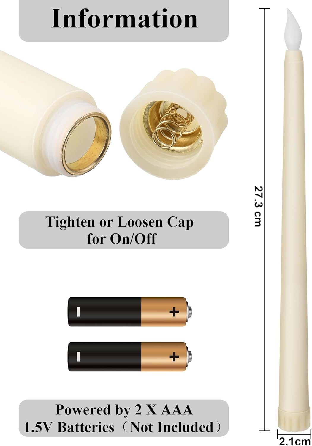 Treela 36 Pieces Flameless Taper Candles Flickering Faux LED Battery Operated Electric Fake Candles for Christmas Halloween Birthday Wedding Party(Ivory White,0.8x11 Inches,Smooth)
