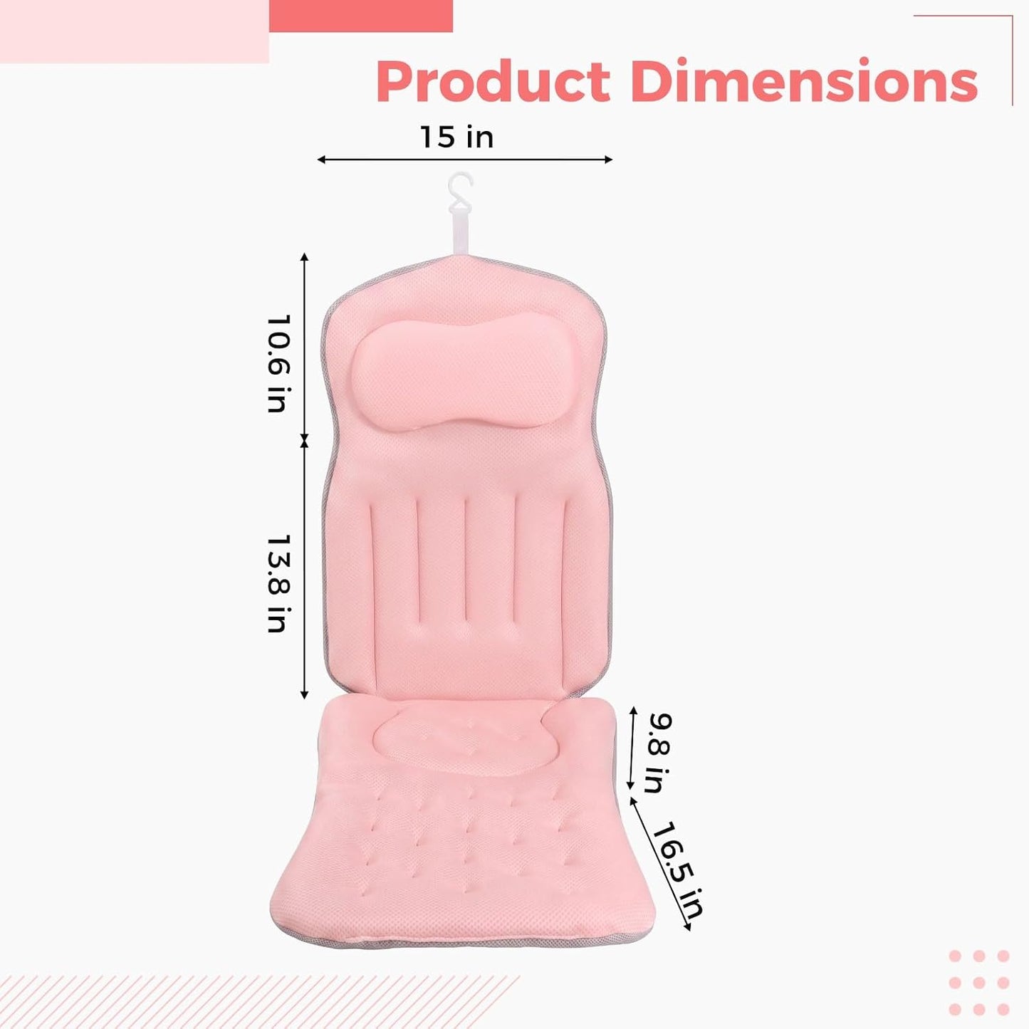 Full Body Bath Pillow for Bathtub, 4D Pink Bathtub Pillow with Non-Skid Suction Cups, Multi-Layer Mesh Breathable Cushion for Head, Back, Waist, and Hip Support