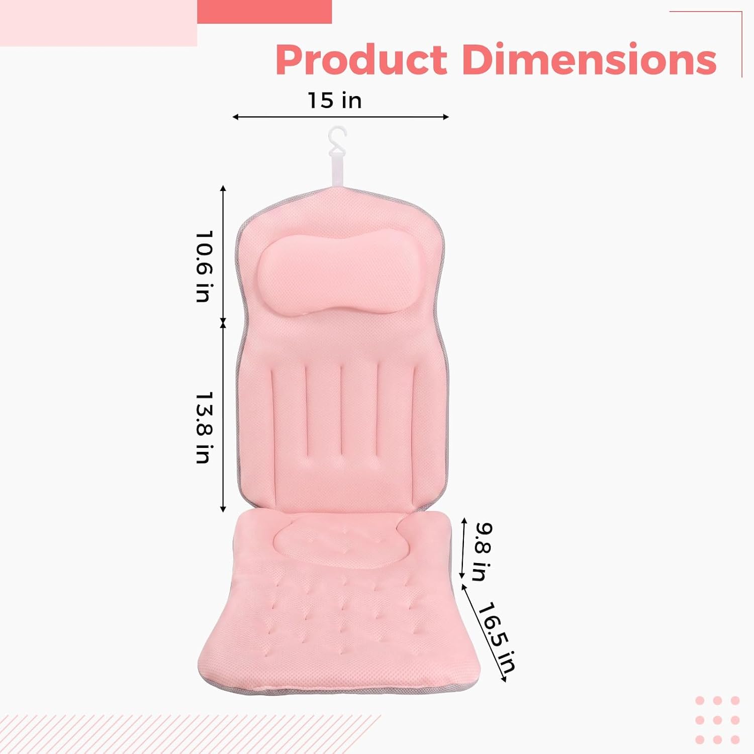 Full Body Bath Pillow for Bathtub, 4D Pink Bathtub Pillow with Non-Skid Suction Cups, Multi-Layer Mesh Breathable Cushion for Head, Back, Waist, and Hip Support