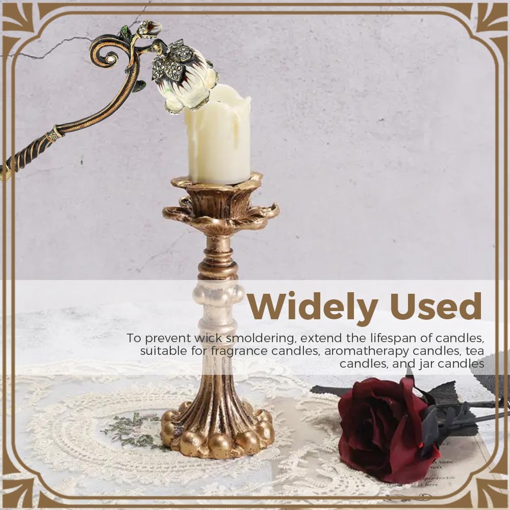 Flower Candle Snuffer, Vintage Design Exquisite Candle Accessory, Candle Extinguisher Flame with Long Handle Putting Out Fire Prevent Smoke from Spreading(White)