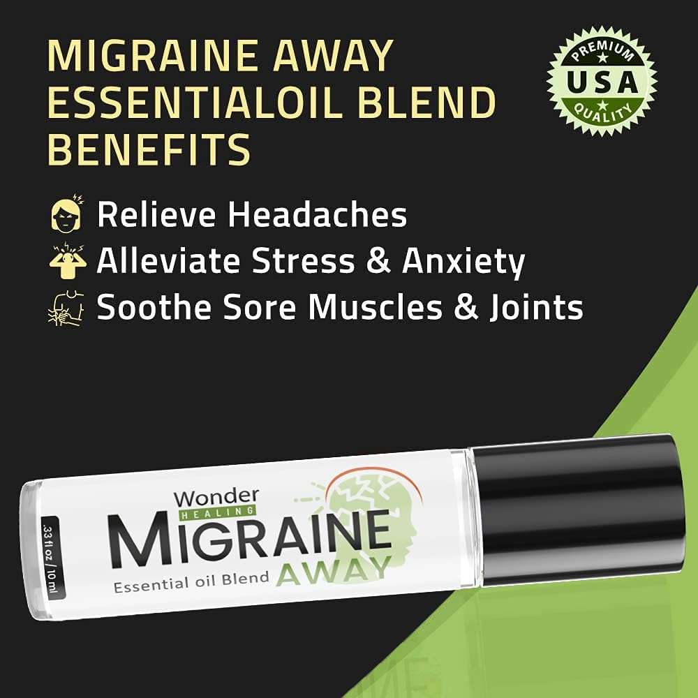 Migraine & Headache Relief – 100% Natural Essential Oil Roll-On – Cooling Peppermint, Lavender & Marjoram Blend – Ready to Use Aromatherapy Stick – 10ml (Pack of 2)