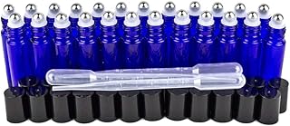 GreenHealth 24 Glass Cobalt Blue Essential Oils Roller Bottles Refillable 10 ml Roll On Perfume/Aromatherapy/Organic Beauty Bottles with Stainless Steel Roller Balls & Cap, with 3-3 ml Droppers