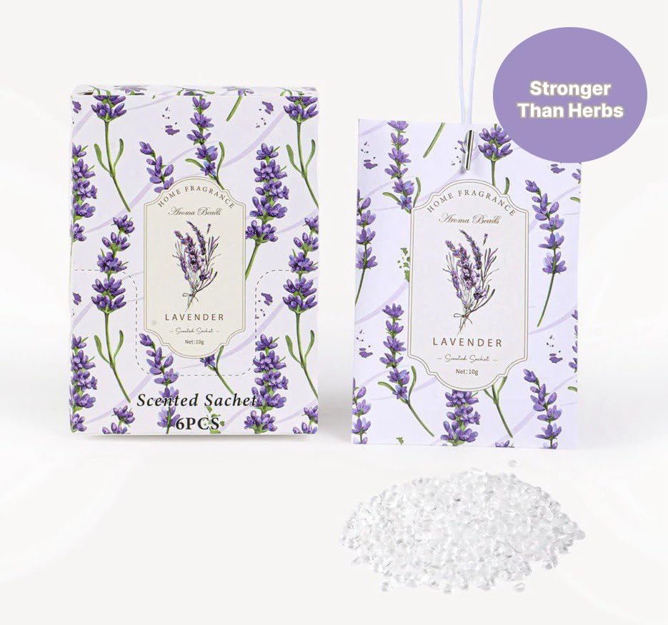 Lavender Sachets Bags for Drawers and Closets, Long-Lasting Air Fresheners for Dresser, Scented Sachets, Wardrobe Odor Eliminator - Closet Deodorizer Fragarance 6 Pack