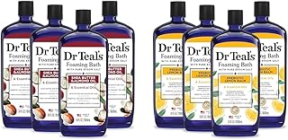 Dr Teal's Foaming Bath with Pure Epsom Salt, Shea Butter & Almond, 34 fl oz (Pack of 4) (Packaging May Vary) & Foaming Bath with Pure Epsom Salt, Prebiotic Lemon Balm & Essential Oils, 34 fl oz