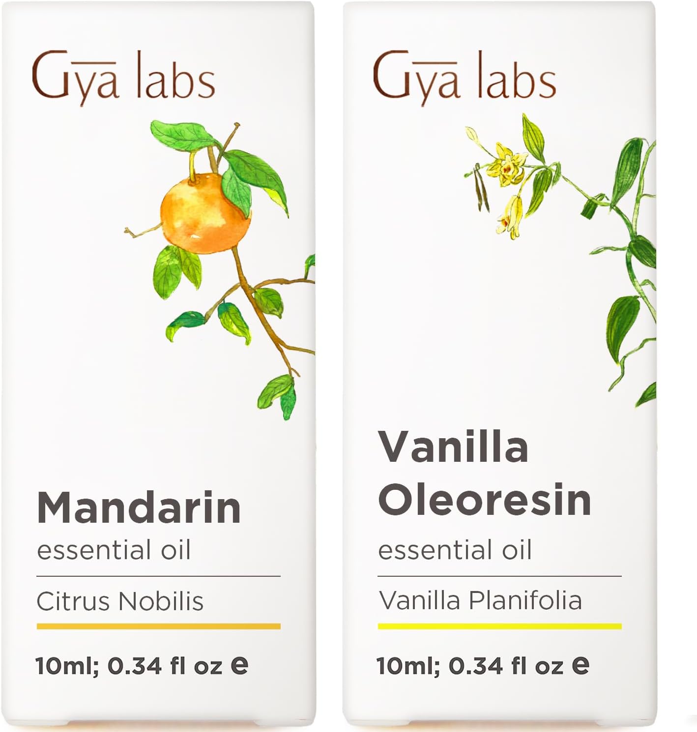 Mandarin Essential Oil for Skin & Vanilla Essential Oil for Skin Set - Aromatherapy Grade Essential Oils Set - 2x0.34 fl oz - Gya Labs