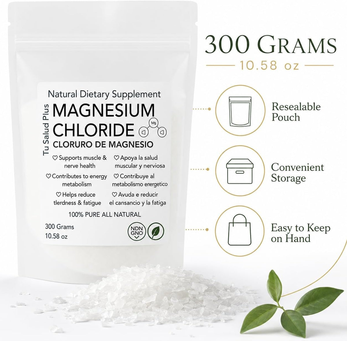 Magnesium Flakes 300g – Cloruro de Magnesio Puro, Pure Magnesium Chloride Flakes for Bath, Relaxation, Muscle &amp; Skin Care