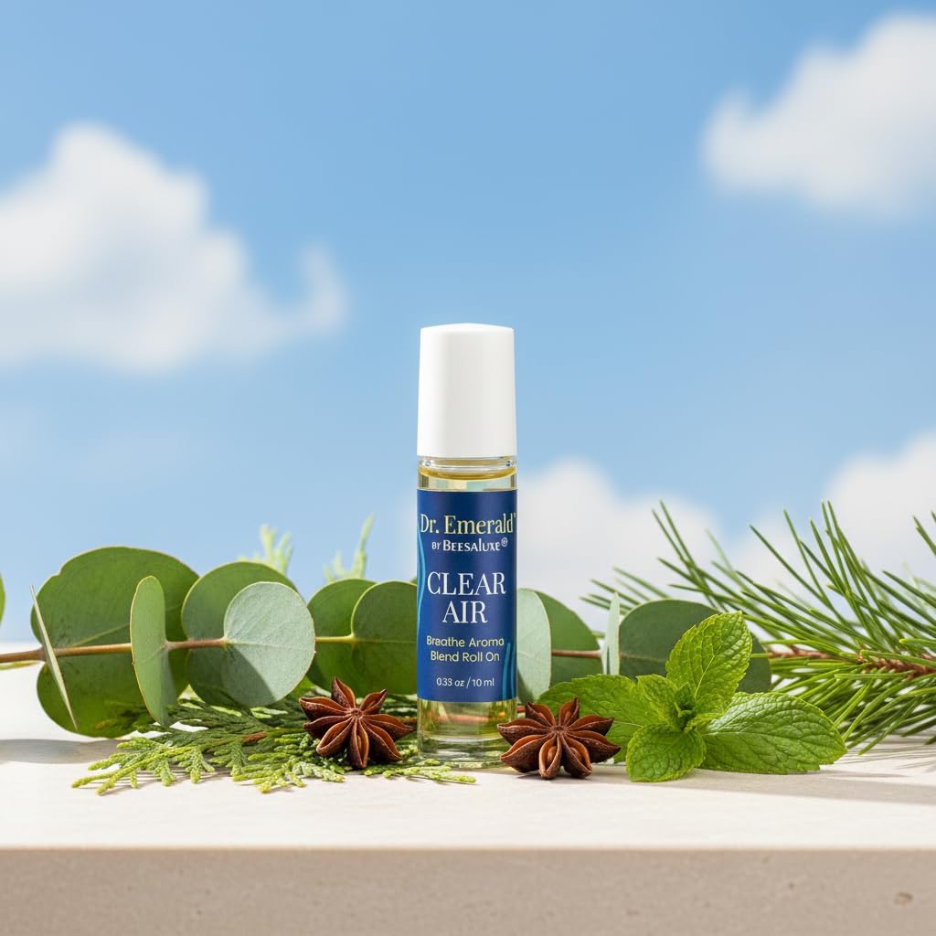 Dr. Emerald Clear Air Essential Oil Aromatherapy Blend Roll On - Fresh Botanical Oil with Eucalyptus, Peppermint & Pine - Pre Diluted Aromatherapy Roll On (10 ml / 0.33 oz, Clear Air)