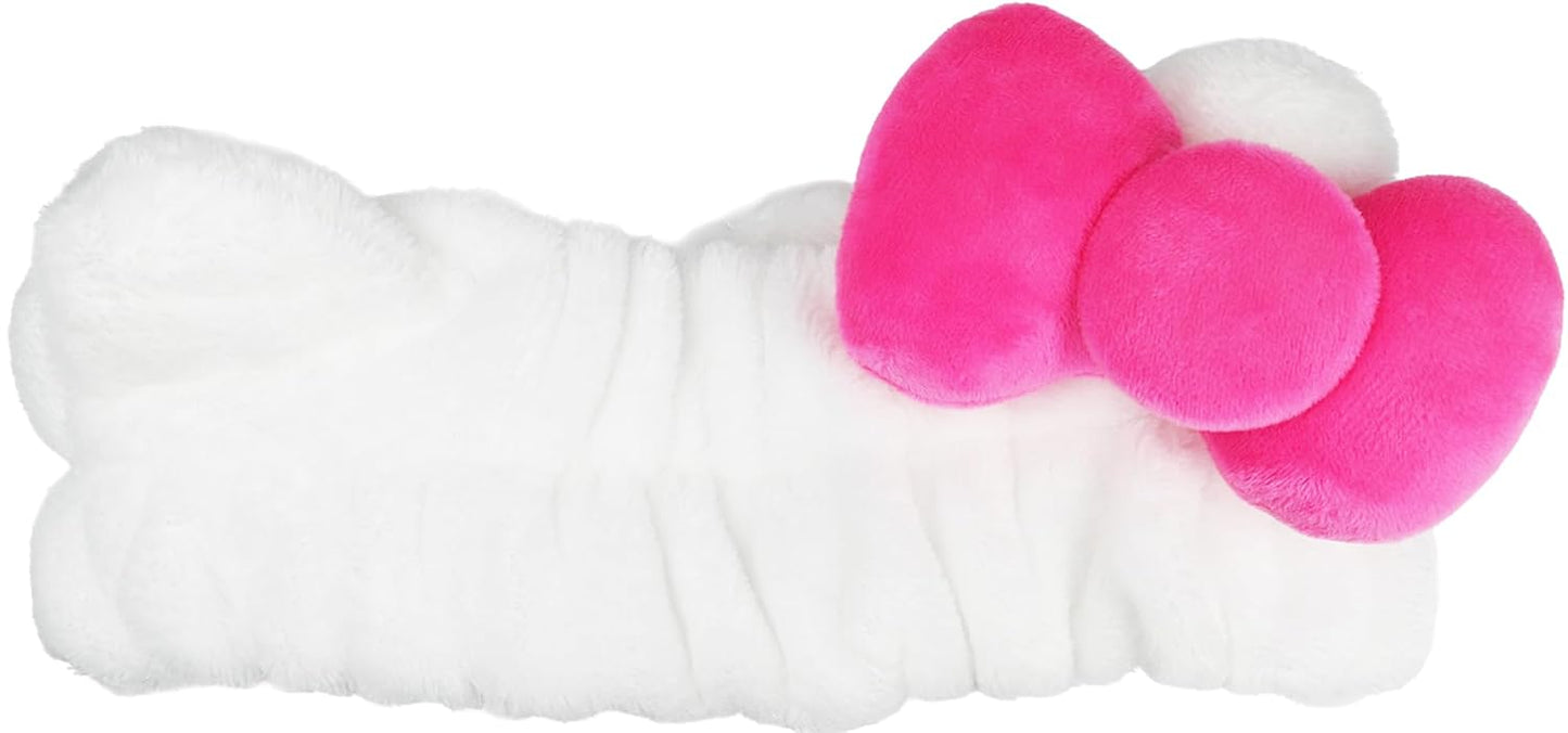 The Crème Shop x Hello Kitty Plush Spa Headband for Makeup, Washing Face, and Skincare, Soft Headband for Women and Girls (Hello Kitty and Friends Hot Pink Bow)