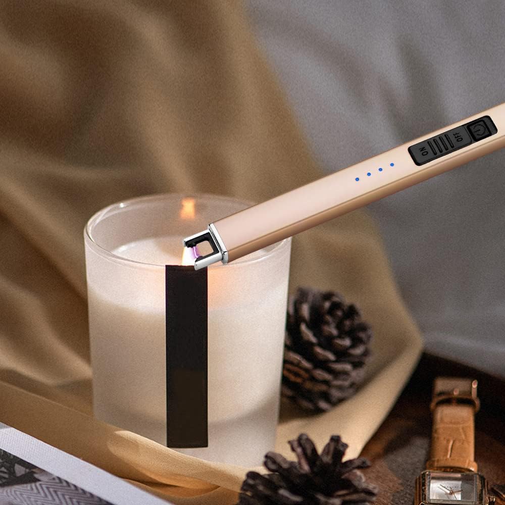 ARECTECH Electric Candle Lighter with Type-C Cable Rechargeable Plasma Arc Lighter for Candle Camping Kitchen Stove Birthday Gift for Man Women Wife Gold