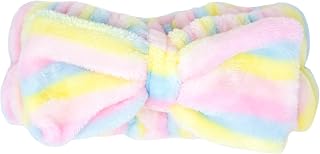 The Crème Shop Teddy Headband - Spa Headband for Skincare, Face Masks, Washing Face, Makeup and Bathing - Soft, Gentle Material for All Skin Types (Pastel Stripped)