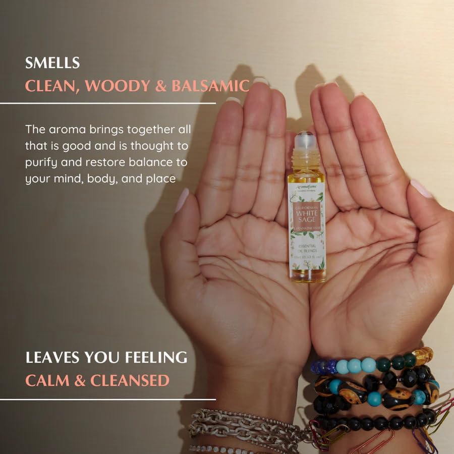 White Sage & Frankincense Essential Oil Roll-On Blend by Aromafume | 10ml/0.33 fl oz | Aromatherapy Oil for Cleansing Negative Energy & Protection | Ethically sourced | Sage Oil for Smokeless Smudging