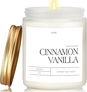 Cinnamon Vanilla Candles for Home Scented, Natural Soy Wax Aromatherapy Non Toxic Heavy Scented Candle with Essential Oil, Home Fragrance Stress Relief Jar Candles Gifts for Women & Men 9oz