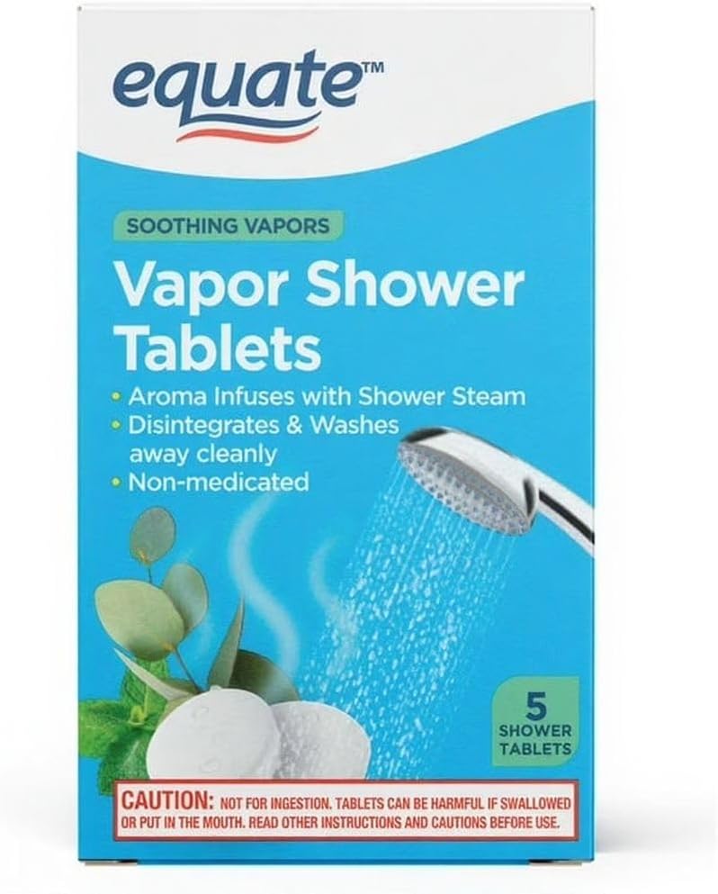 Equate Vapor Shower Tablets, Eucalyptus & Menthol Scent, Non-Medicated Aromatherapy Steamers with Essential Oils, 5 Count