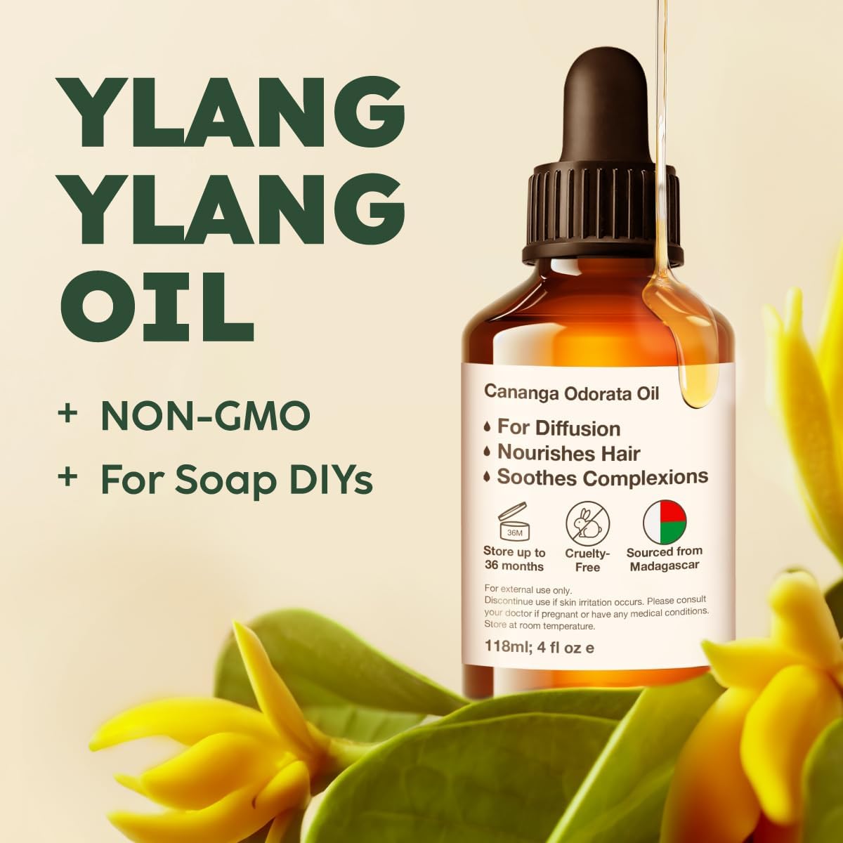 Ylang Ylang Essential Oil for Diffuser & Cedarwood Essential Oil for Hair Set - Aromatherapy Grade Essential Oils Set - 2x4 fl oz - Kukka