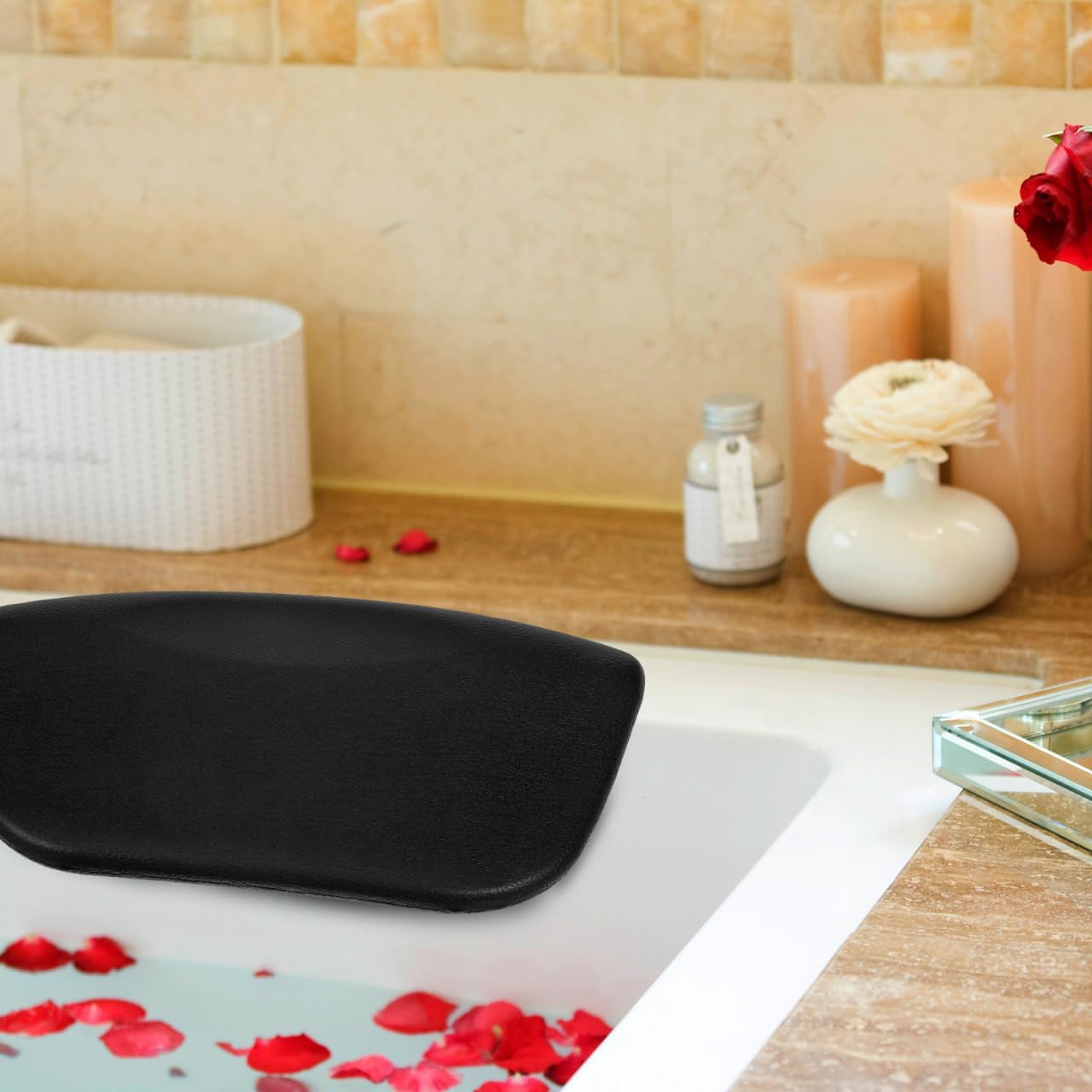 Healifty Bath Pillow for Tub with Suction Cups Removable Pu Headrest Cushion Neck and Back Support Waterproof Spa Pillow for Relaxing Soak 4.1 X 2.4 Inch
