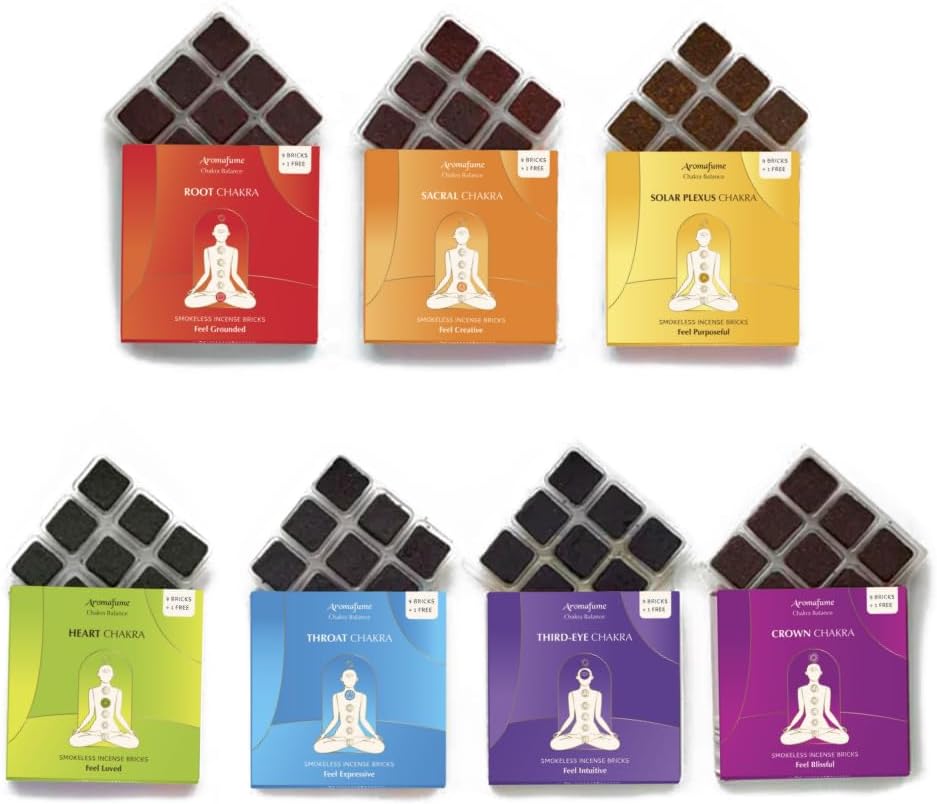 7 Chakra Incense Brick Refill by Aromafume | 7 x 9 Bricks | Smokeless Incense Set for Chakra Balance | Yoga & Meditation Gifts | Incense Kit for Plexus, Root & More | Non-Toxic