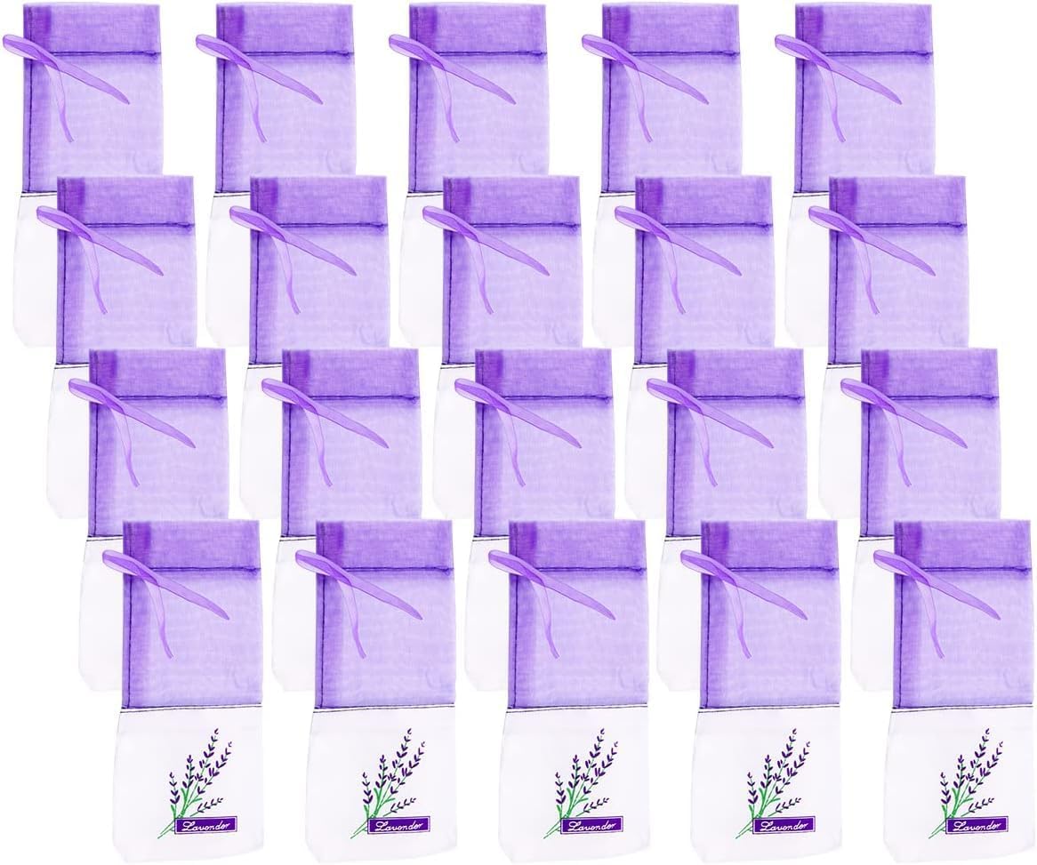 GLADFRESIT 20PCS Lavender Purple Bag Empty Sachets Bag Dried Lavender Flowers Closet Freshener Scents for Drawers Fragrance Purple Sachet