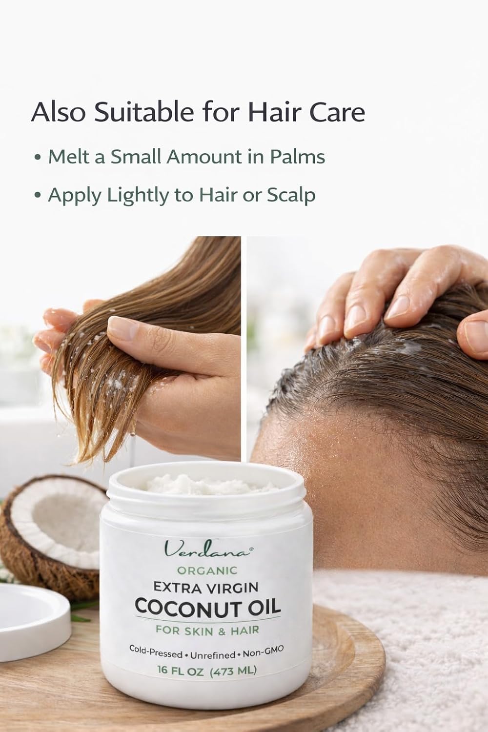Verdana Organic Coconut Oil for Skin & Hair, Extra Virgin Unrefined Cold Pressed, Rich Moisturizer for Dry Skin & Body, USDA Organic, 16 fl oz Jar