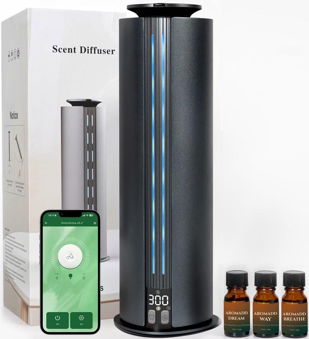 Aromadd 1700 Sq Ft Cordless Hotel Collection Diffuser, Portable Waterless Diffuser, 100ml Scent Air Machine for Home Cold Air Essential Oil Diffuser for Large Room Office, Quiet (Titanium Gray)
