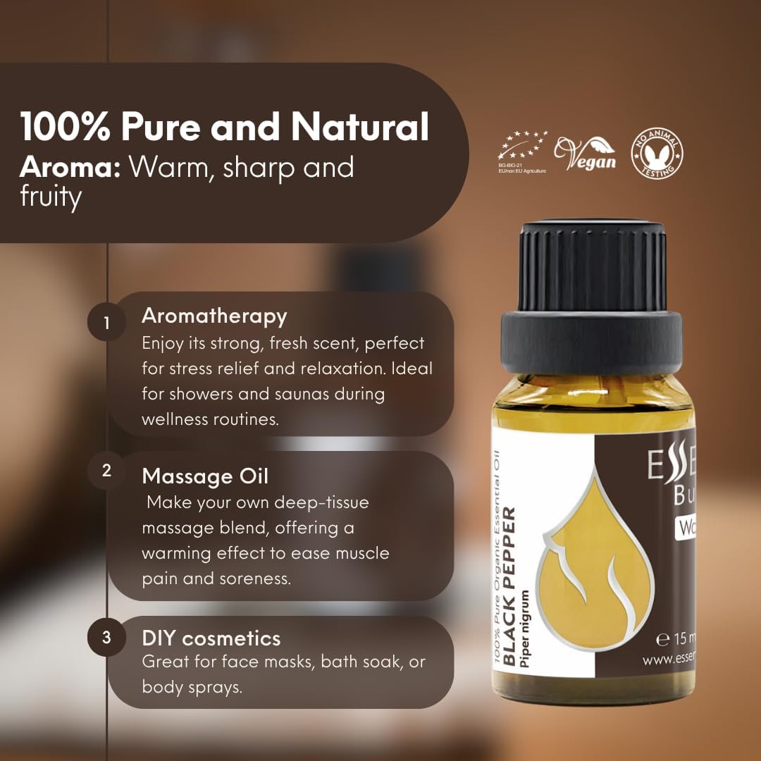 Essences Bulgaria Organic Black Pepper Essential Oil 0.51 Fl Oz