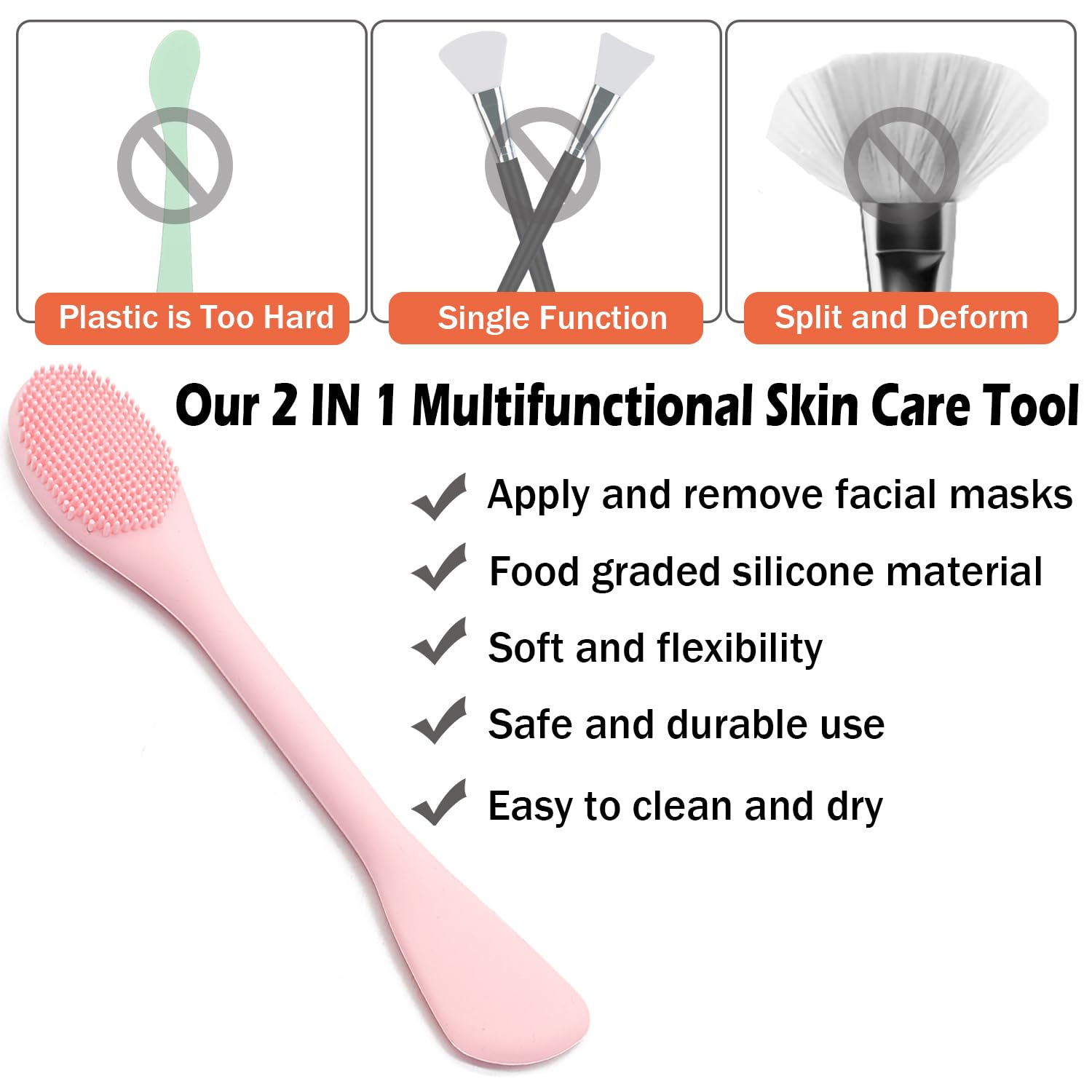 RamPula Facial Cleansing Brush, 2 in 1 Silicone Face Mask Brush & Face Scrubber, For Exfoliating, Massaging, Remove Blackheads, Makeup Skincare Removal, Applicator for Mud, Clay, Body Lotion, DIY Mask