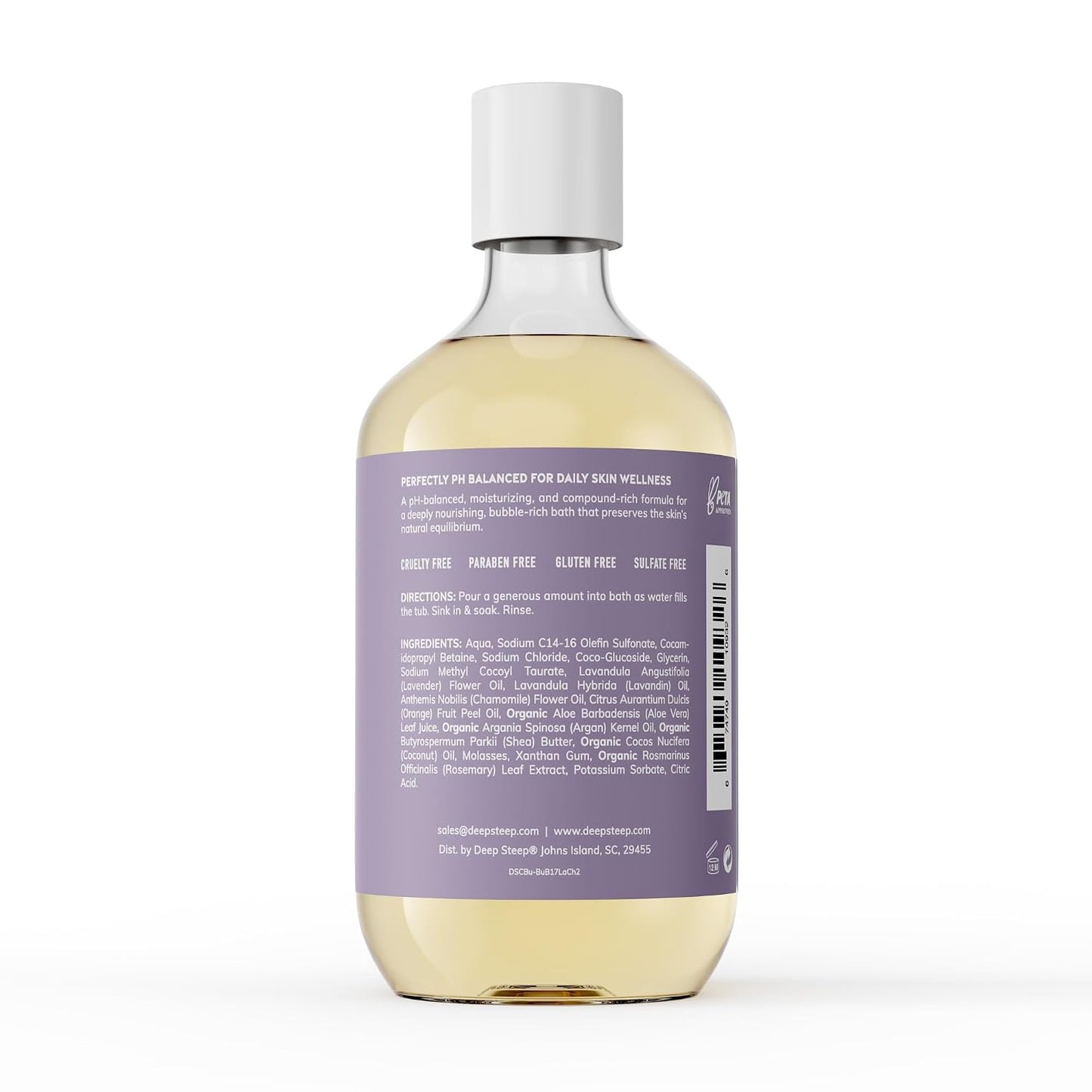 Deep Steep Lavender Chamomile Bubble Bath for Women, Hypoallergenic, Clinically Tested, Clean Formula for Sensitive Skin, Sulfate-Free, 17 fl oz Bottle, Essential Bath Accessories