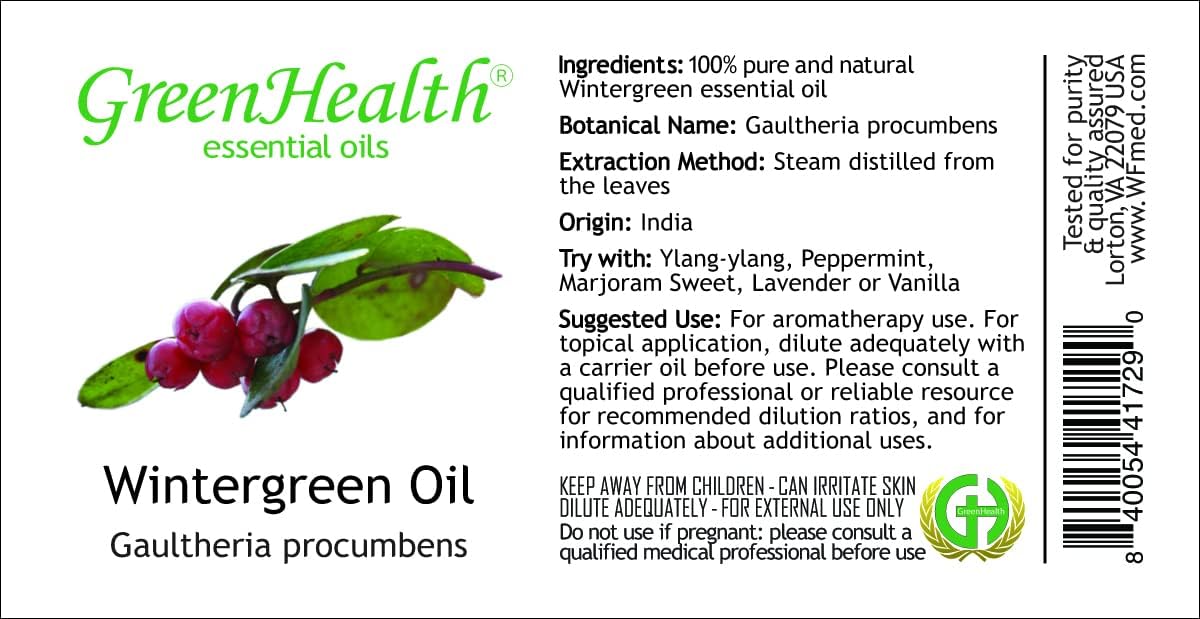 Wintergreen Essential Oil - 32 fl oz - 100% Pure Essential Oil - Aluminum Bottle - Greenhealth