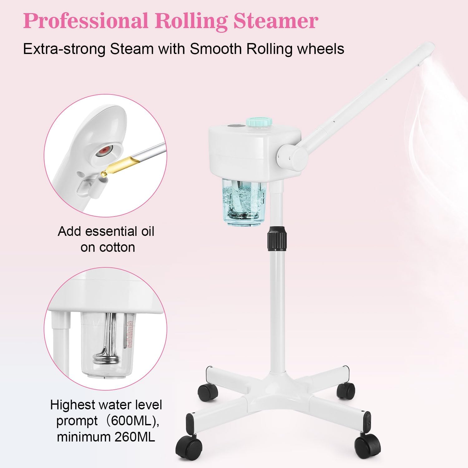 Professional Facial Steamer, Ionic Face Steamer Esthetician Vaporizador, with Preheat & Hot Mist Adjustment Function, Rocker Arm Steamer for Home Beauty Salon Spa